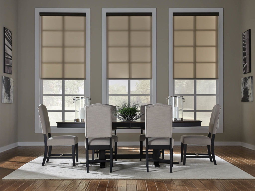 Lutron Electric Blind Automated Blinds and Shades installation by mdfx within in formal dining room